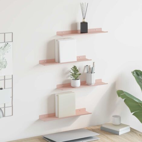 Estante flotante 4 pcs Rosa 40 x 8,5 x 2,5 cm Acero