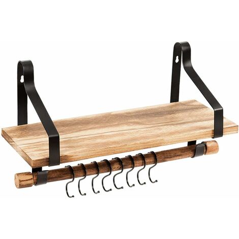 Estante Flotante con 8 Ganchos Estantería de Pared de Madera para