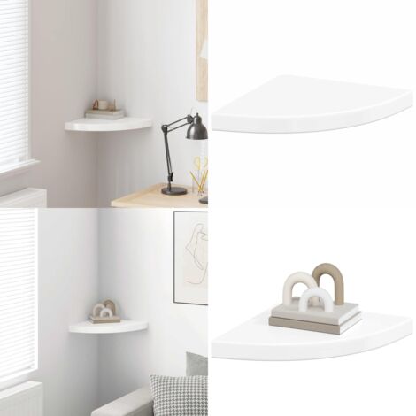 Estante flotante de esquina MDF blanco brillo 35x35x3,8 cm - Estante flotante - Estante de pared