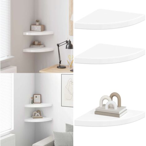Estante flotante de pared 2 uds MDF blanco brillo 35x35x3,8 cm - Estante de esquina - Estante flotante
