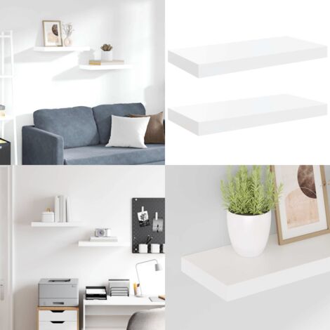 Estante flotante de pared 2 uds MDF blanco brillo 50x23x3,8 cm - Estantería flotante - Estantería de madera
