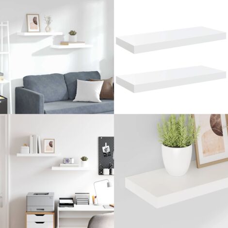 Estante flotante de pared 2 uds MDF blanco brillo 60x23,5x3,8cm - Estantería flotante - Estantería de madera