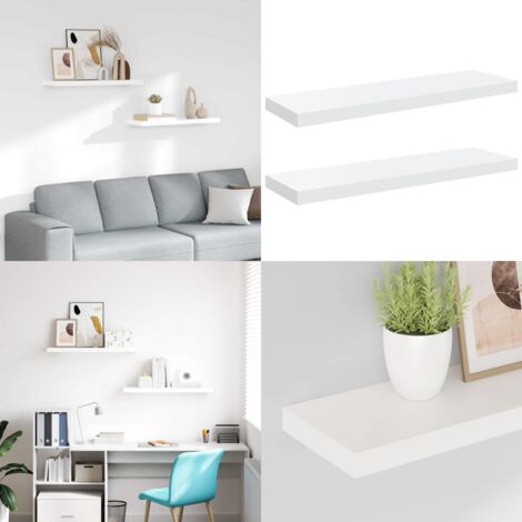 Estante flotante de pared 2 uds MDF blanco brillo 80x23,5x3,8cm - Estantería flotante - Estantería de madera