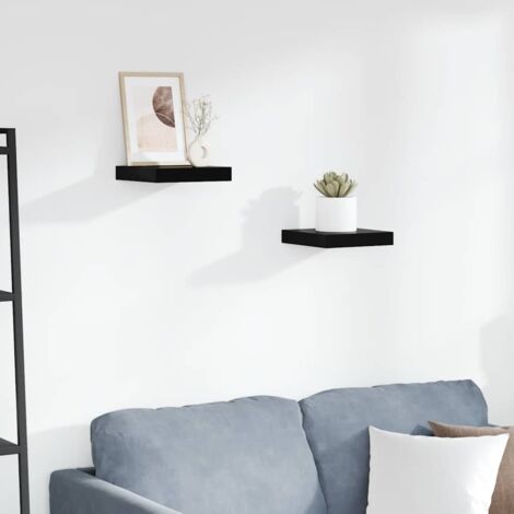 Estante flotante de pared 2 uds MDF negro brillo 23x23,5x3,8cm