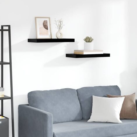 Estante flotante de pared 2 uds MDF negro brillo 50x23x3,8 cm