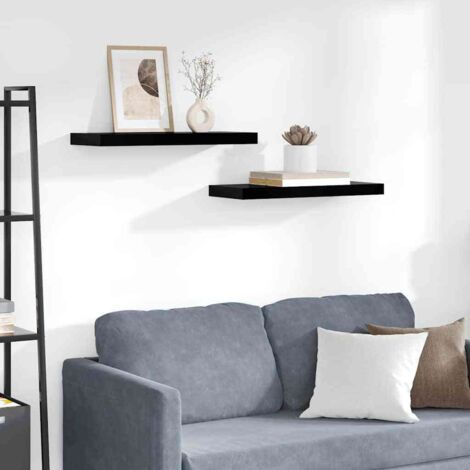 Estante flotante de pared 2 uds MDF negro brillo 60x23,5x3,8 cm
