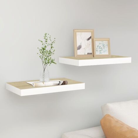 Estante flotante de pared 2 uds MDF roble y blanco 50x23x3,8 cm vidaXL