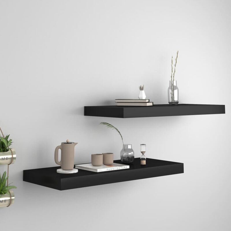 

Youthup - Estante flotante de pared 2 uds negro MDF 60x23,5x3,8 cm - Negro