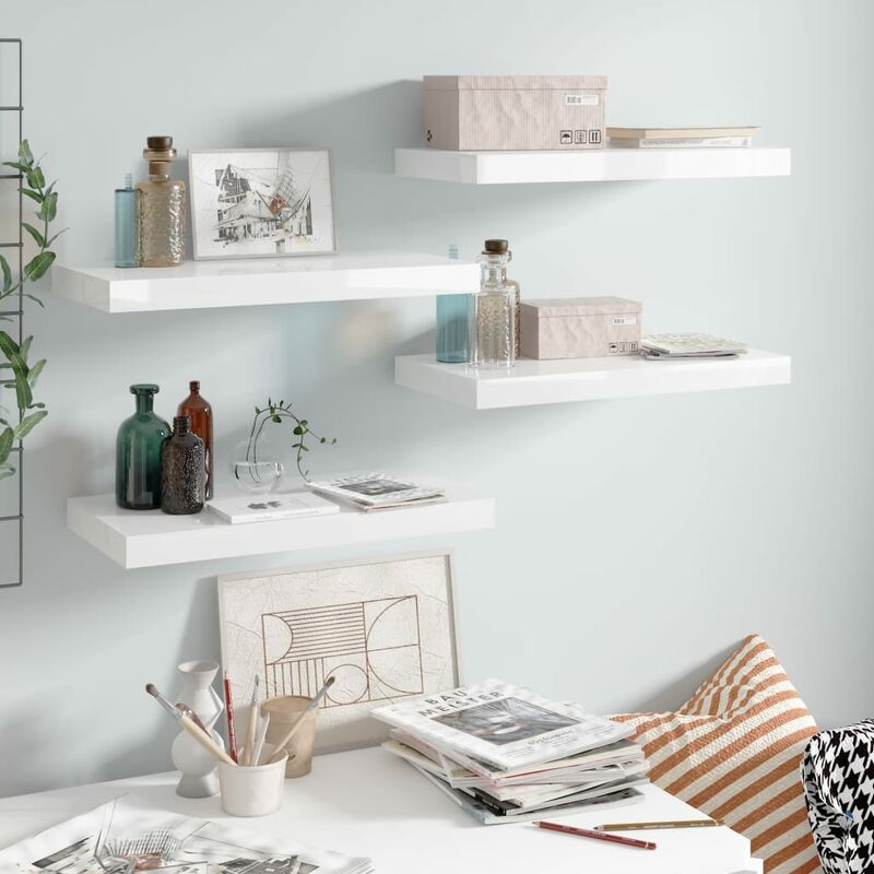 

Estante flotante de pared 4 uds blanco brillo MDF 50x23x3,8 cm