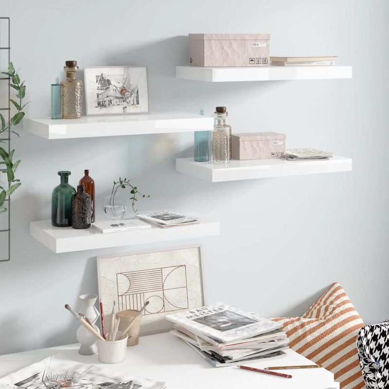 

Estante flotante de pared 4 uds blanco brillo MDF 50x23x3,8 cm