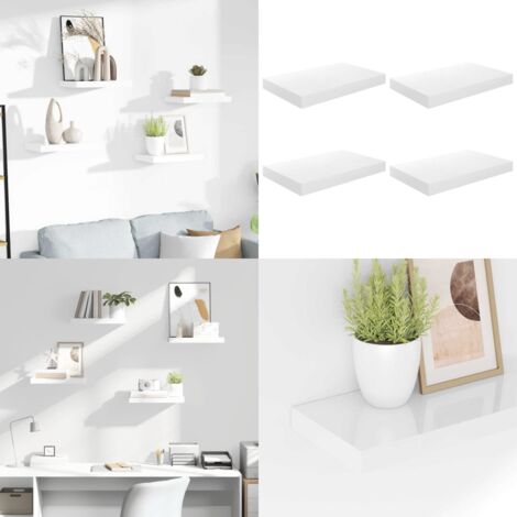Estante flotante de pared 4 uds MDF blanco brillo 40x23x3,8 cm - Estantería flotante - Estantería de madera