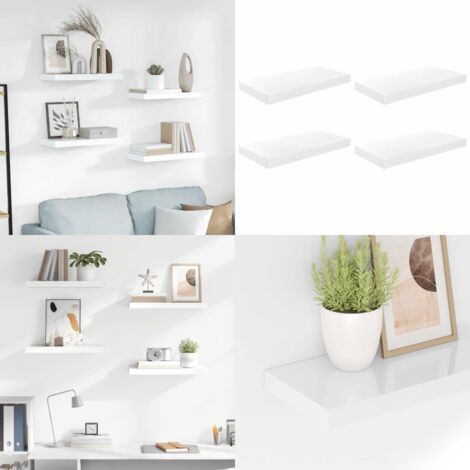 Estante flotante de pared 4 uds MDF blanco brillo 50x23x3,8 cm - Estantería flotante - Estantería de madera
