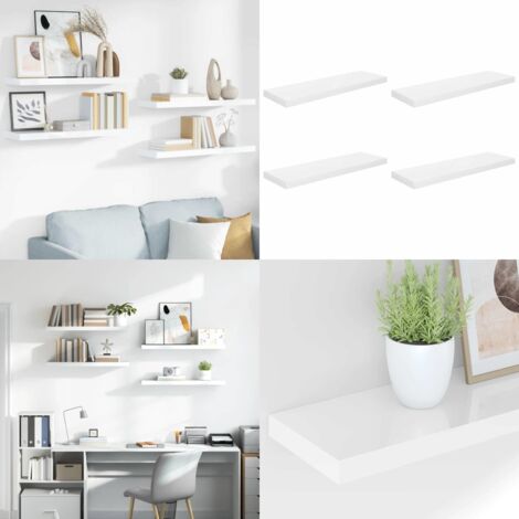 Estante flotante de pared 4 uds MDF blanco brillo 80x23,5x3,8cm - Estantería flotante - Estantería de madera