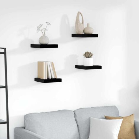 Estante flotante de pared 4 uds MDF negro brillo 23x23,5x3,8cm