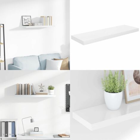 Estante flotante de pared blanco brillante MDF 80x23,5x3,8 cm - Estante de exhibición - Estante blanco brillante