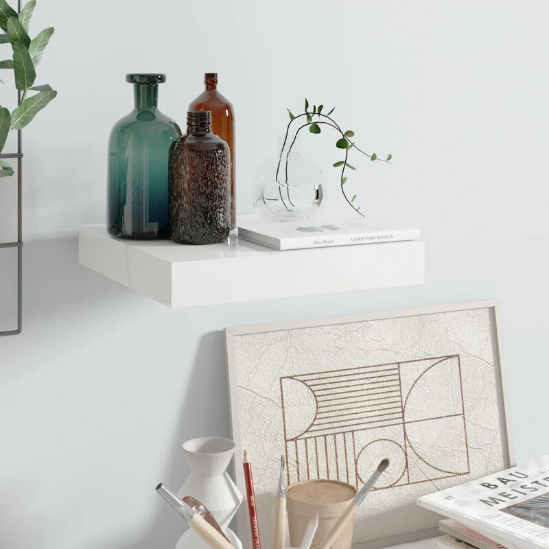 

Estante flotante de pared blanco con brillo MDF 23x23,5x3,8 cm