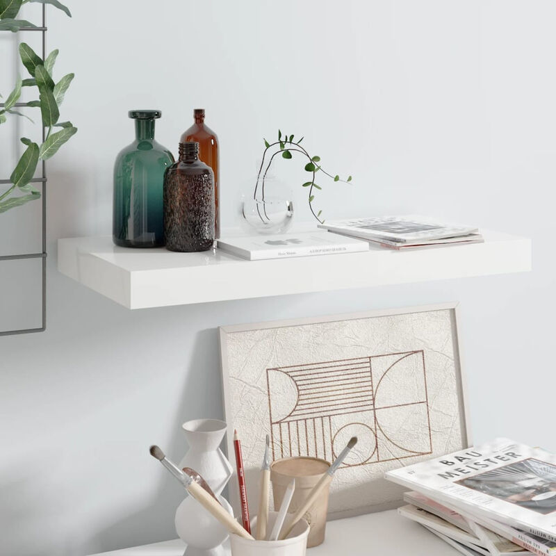 

Estante flotante de pared blanco con brillo MDF 50x23x3,8 cm