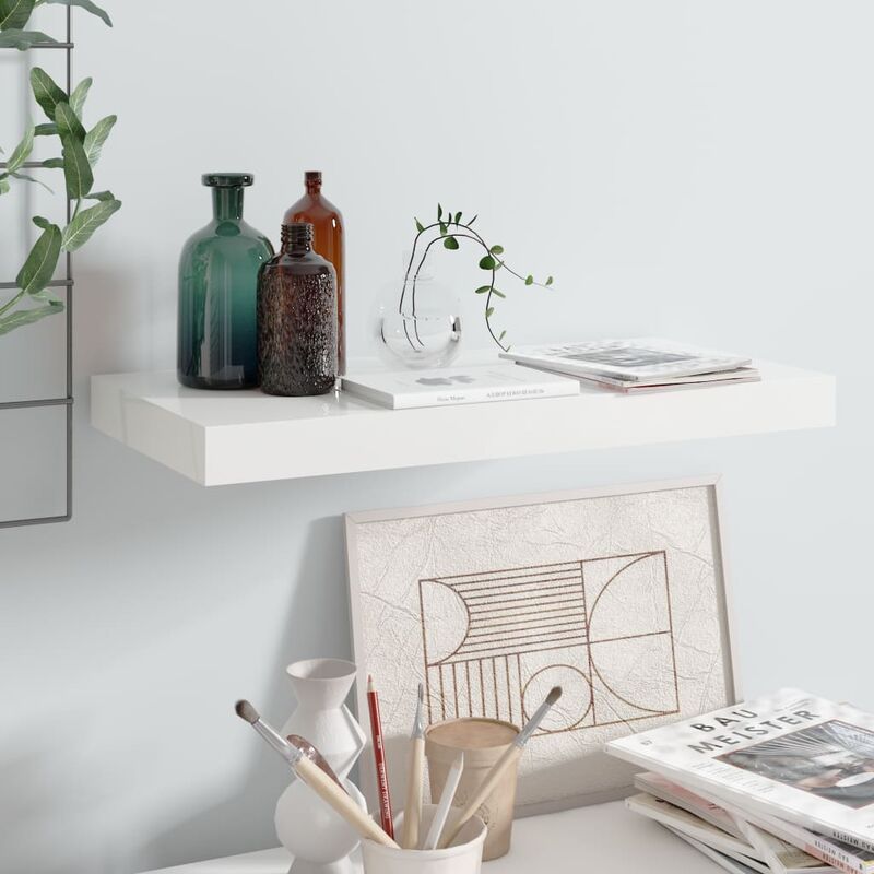 

Estante flotante de pared blanco con brillo MDF 50x23x3,8 cm