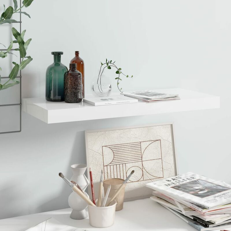 

Youthup - Estante flotante de pared blanco con brillo MDF 60x23,5x3,8 cm - Blanco