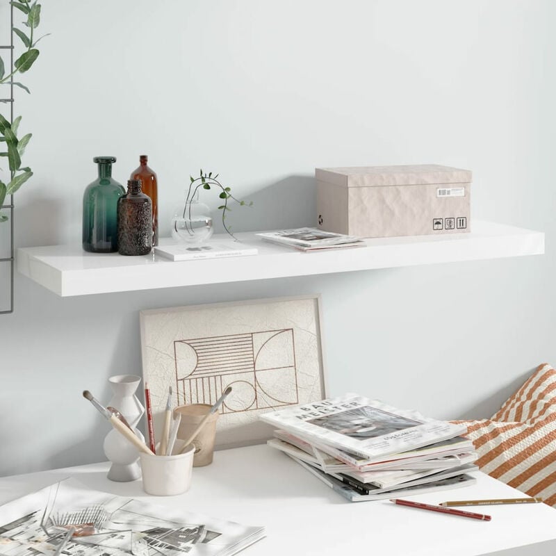

Estante flotante de pared blanco con brillo MDF 90x23,5x3,8 cm