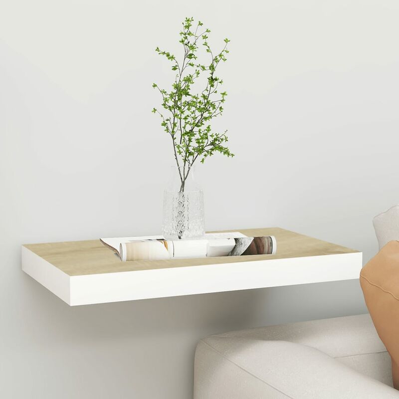 

Estante flotante de pared blanco y roble MDF 40x23x3,8 cm