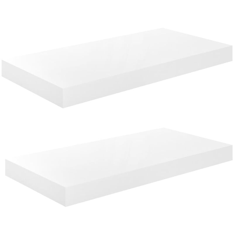 

vidaXL Estante Flotante de Pared MDF 2 Unidades Blanco Brillo 50x23x3,8 cm - Blanco