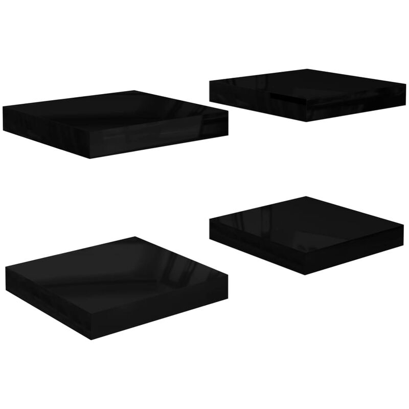 

vidaXL Estante Flotante de Pared MDF 23x23,5x3,8 cm 4 Unidades Negro Brillo - Negro