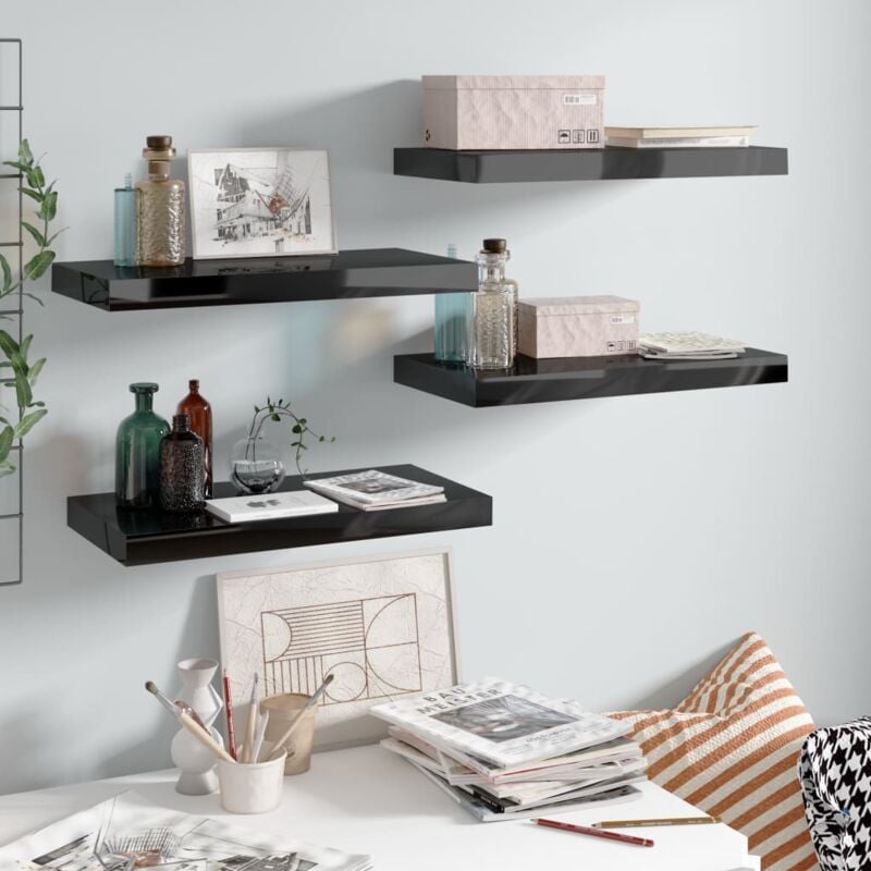 

vidaXL Estante Flotante de Pared MDF 4 Unidades Negro Brillo 50x23x3,8 cm - Negro