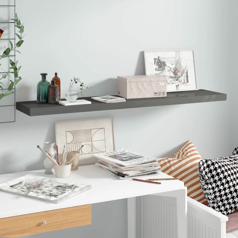 

Youthup - Estante flotante de pared gris con brillo MDF 120x23,5x3,8 cm - Gris