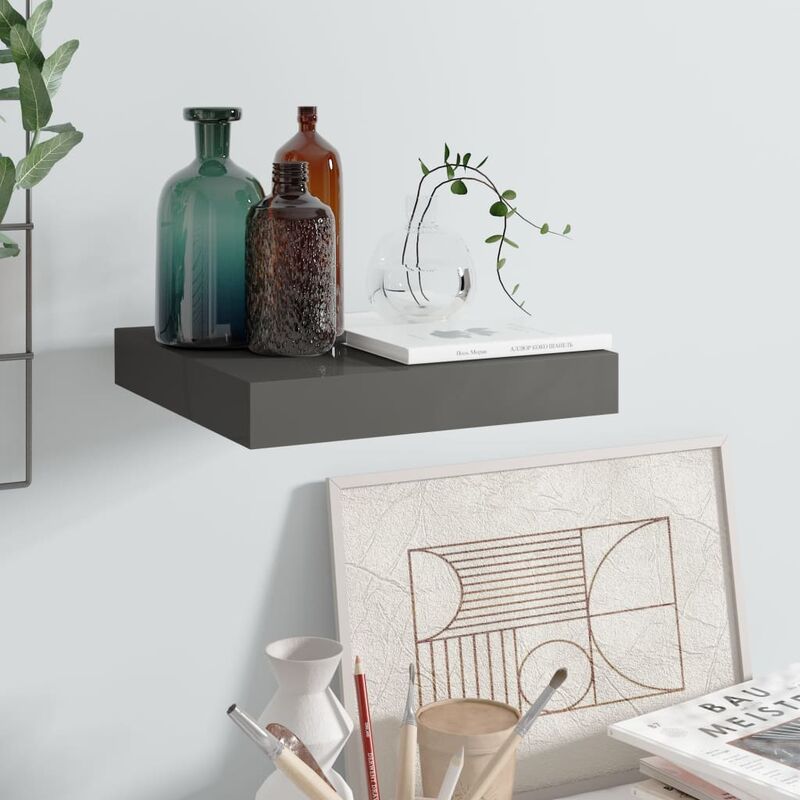 

Youthup - Estante flotante de pared gris con brillo MDF 23x23,5x3,8 cm - Gris