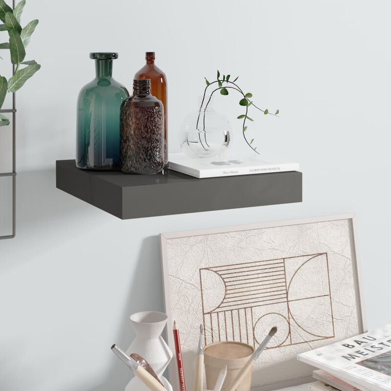 

Estante flotante de pared gris con brillo MDF 23x23,5x3,8 cm