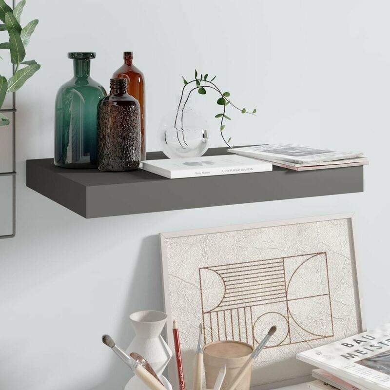 

Estante flotante de pared gris con brillo MDF 40x23x3,8 cm