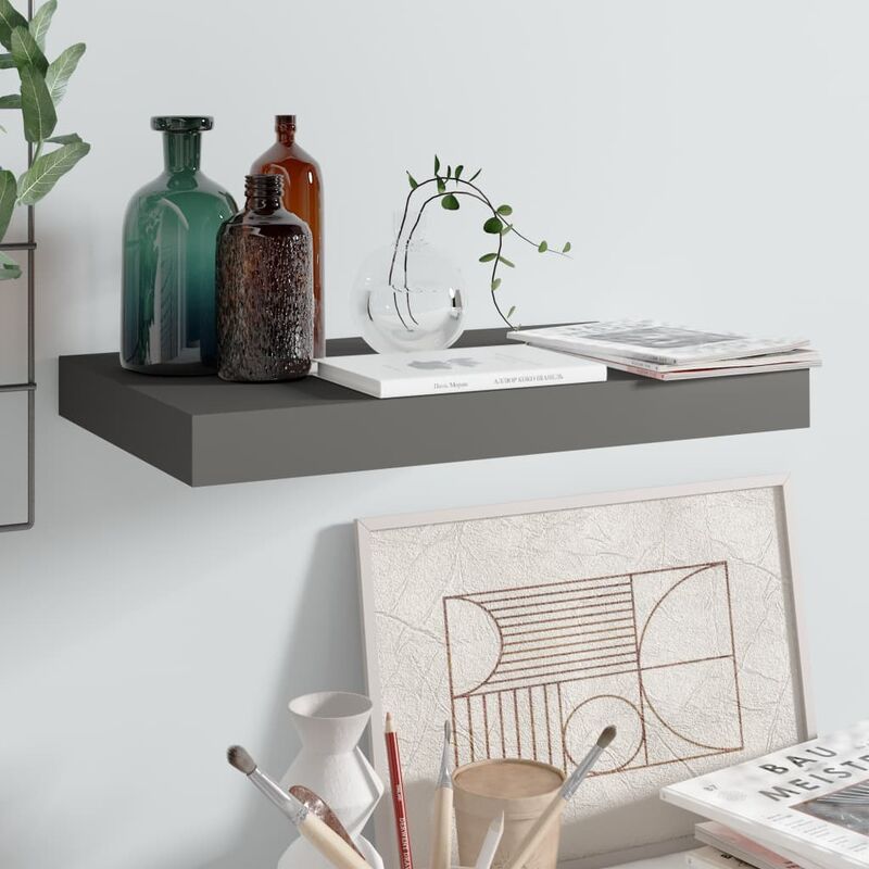 

Estante flotante de pared gris con brillo MDF 40x23x3,8 cm