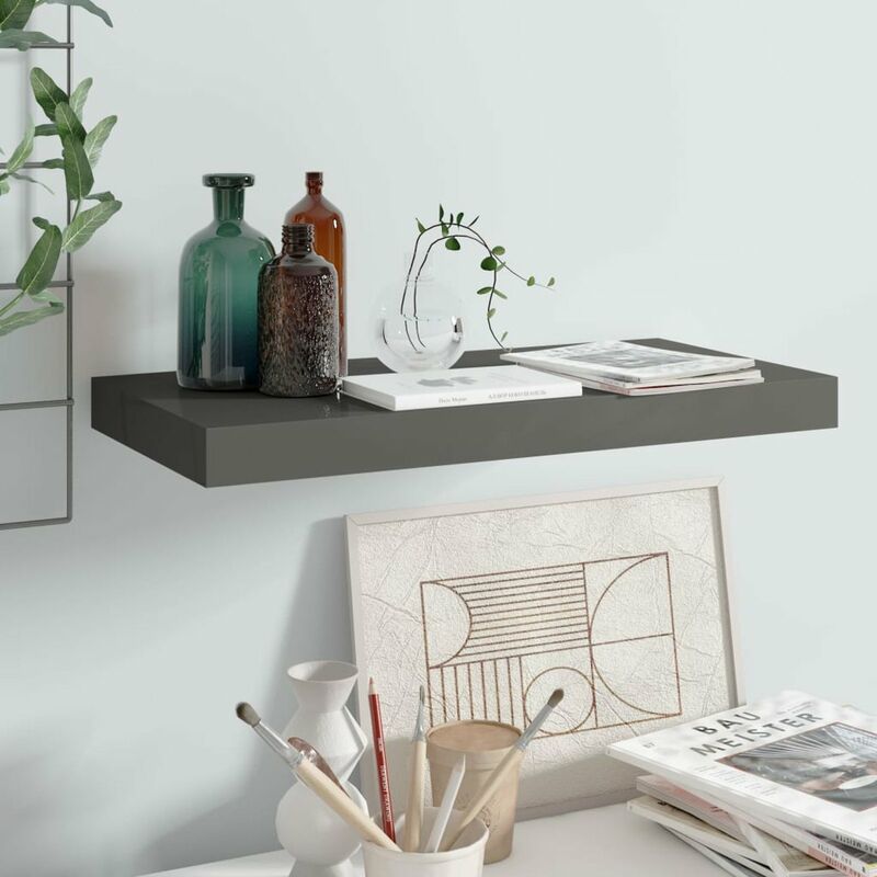 

Estante flotante de pared gris con brillo MDF 50x23x3,8 cm