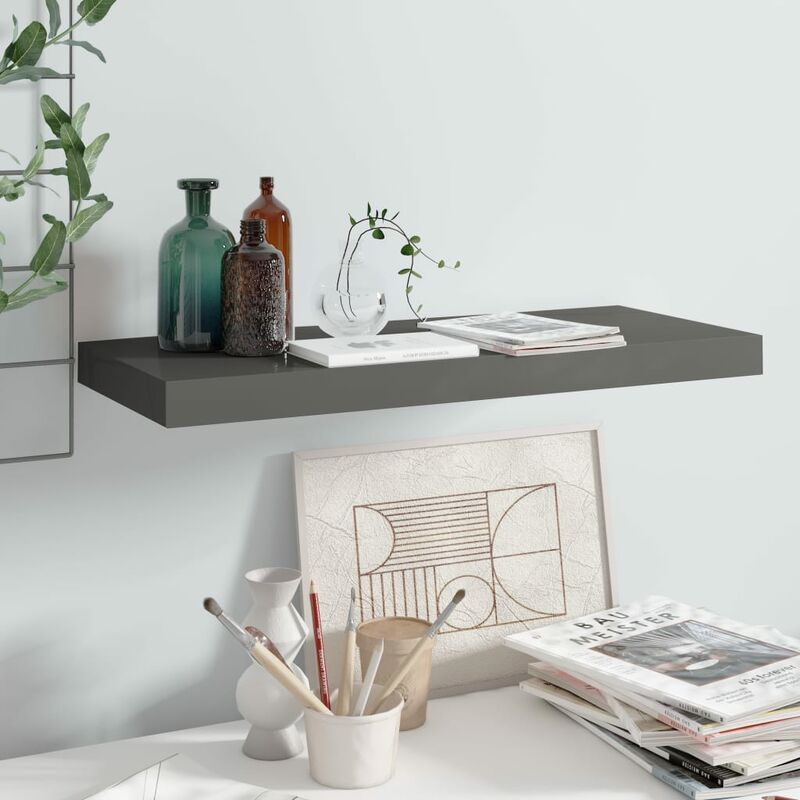 

Youthup - Estante flotante de pared gris con brillo MDF 60x23,5x3,8 cm - Gris