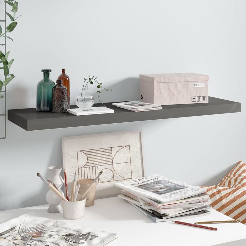 

Youthup - Estante flotante de pared gris con brillo MDF 90x23,5x3,8 cm - Gris