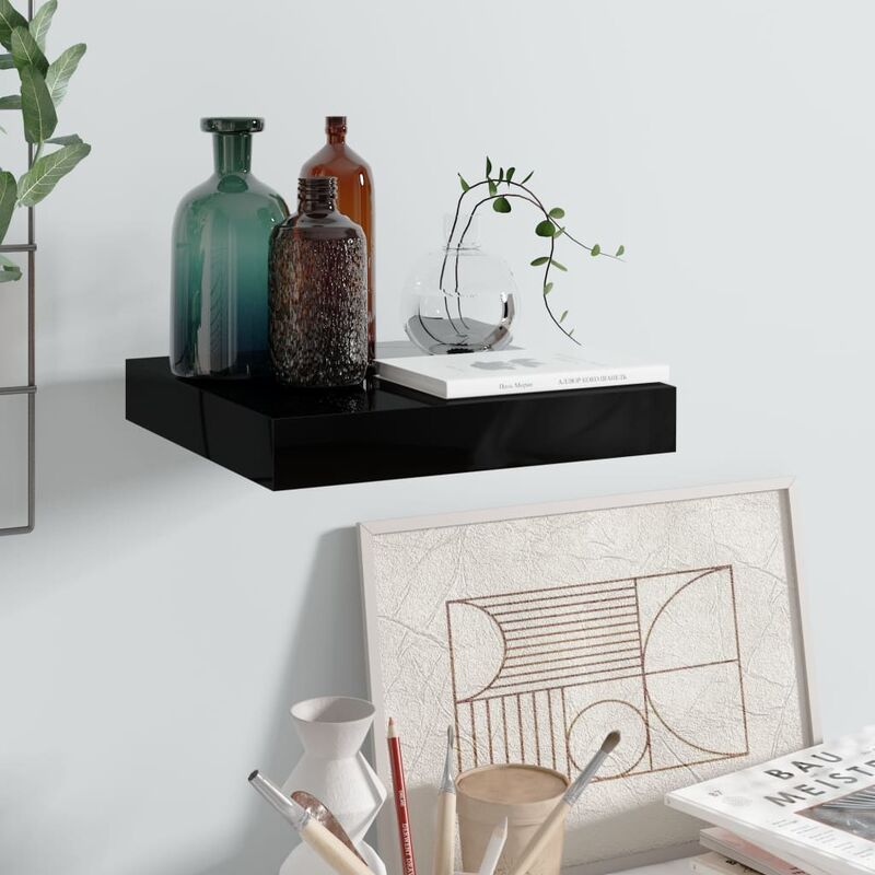 

Estante flotante de pared negro con brillo MDF 23x23,5x3,8 cm