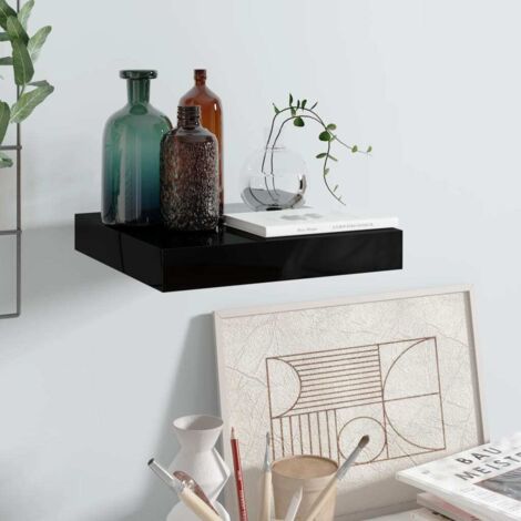 Estante flotante de pared negro con brillo MDF 23x23,5x3,8 cm
