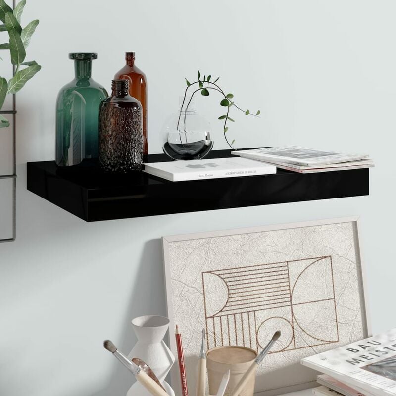 

Estante flotante de pared negro con brillo MDF 40x23x3,8 cm - Negro