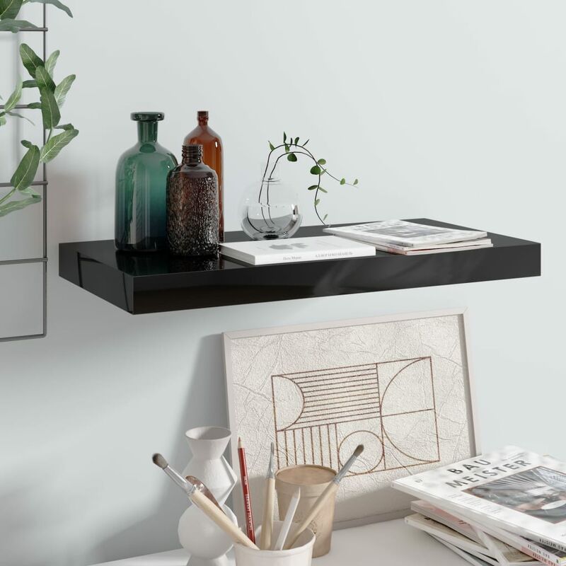 

Estante flotante de pared negro con brillo MDF 50x23x3,8 cm