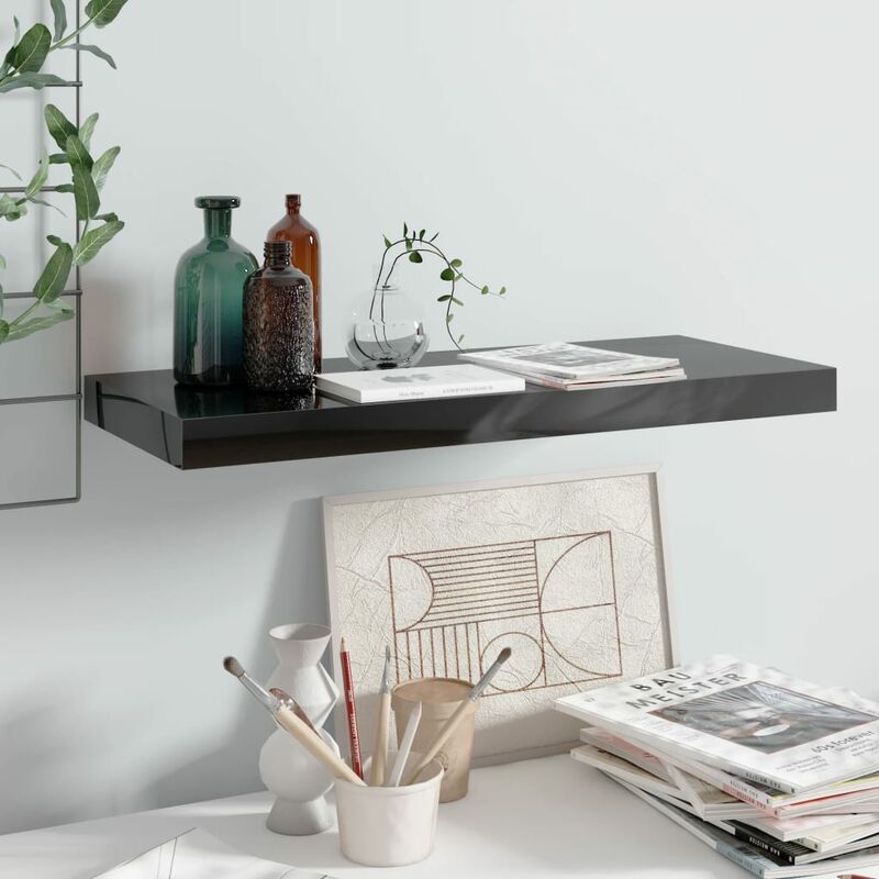 

Youthup - Estante flotante de pared negro con brillo MDF 60x23,5x3,8 cm - Negro
