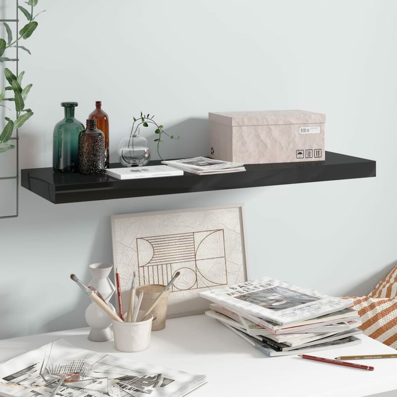 

Estante flotante de pared negro con brillo MDF 80x23,5x3,8 cm