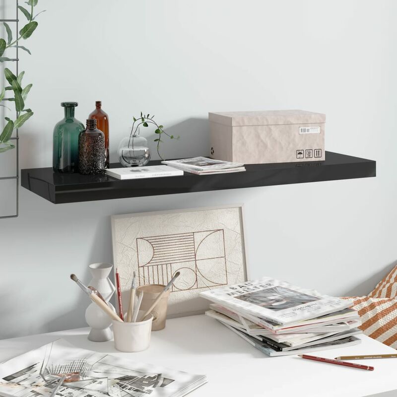 

Estante flotante de pared negro con brillo MDF 80x23,5x3,8 cm