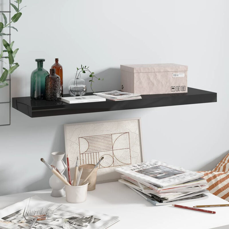 

Estante flotante de pared negro con brillo MDF 80x23,5x3,8 cm