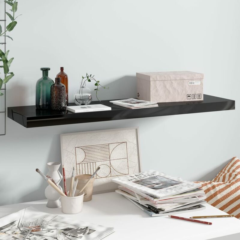 

Youthup - Estante flotante de pared negro con brillo MDF 90x23,5x3,8 cm - Negro