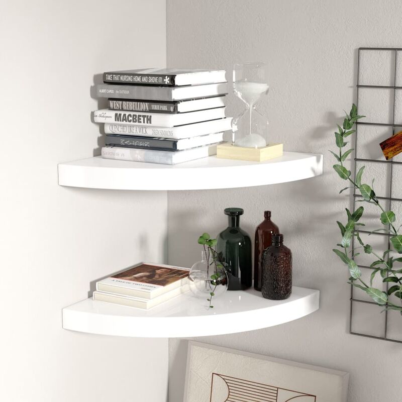 

Estante flotante esquina 2 uds MDF blanco brillo 35x35x3,8 cm - Blanco