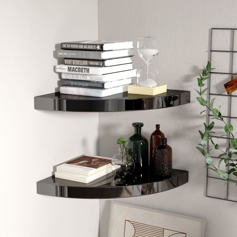 

Estante flotante esquina 2 uds MDF negro brillo 35x35x3,8 cm - Negro