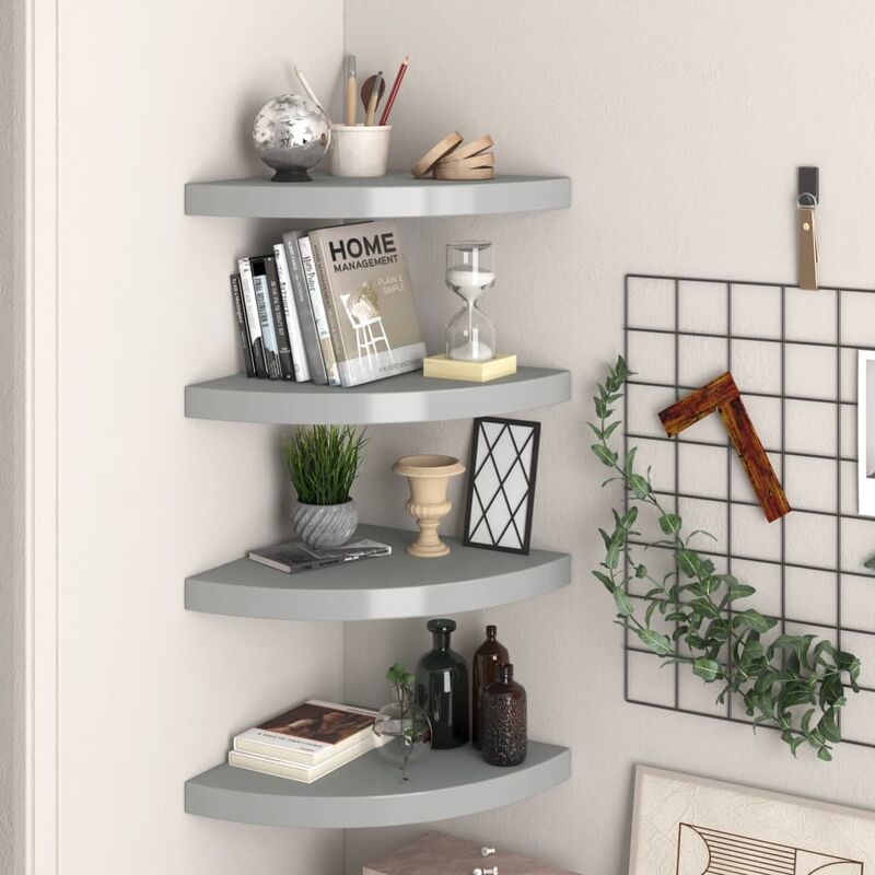 

Youthup - Estante flotante esquina 4 uds MDF gris 35x35x3,8 cm - Gris