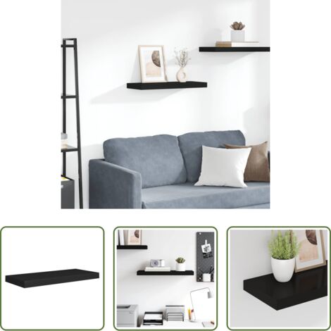 Estante flotante -  Estante flotante de pared negro MDF 60x23,5x3,8 cm