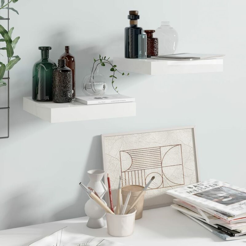 

Estante flotante pared 2 uds blanco brillo MDF 23x23,5x3,8 cm